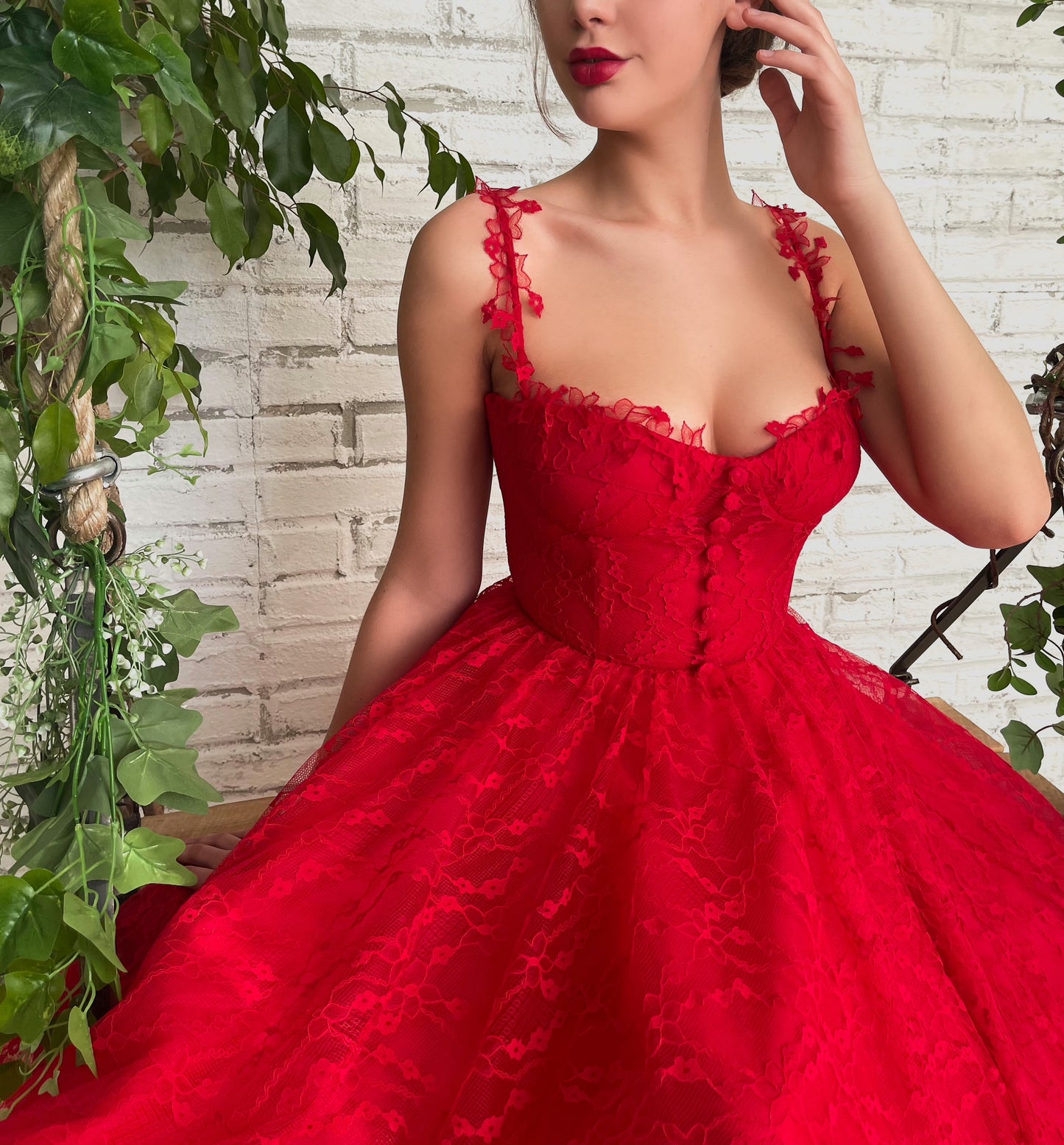 Red midi dress with spaghetti straps