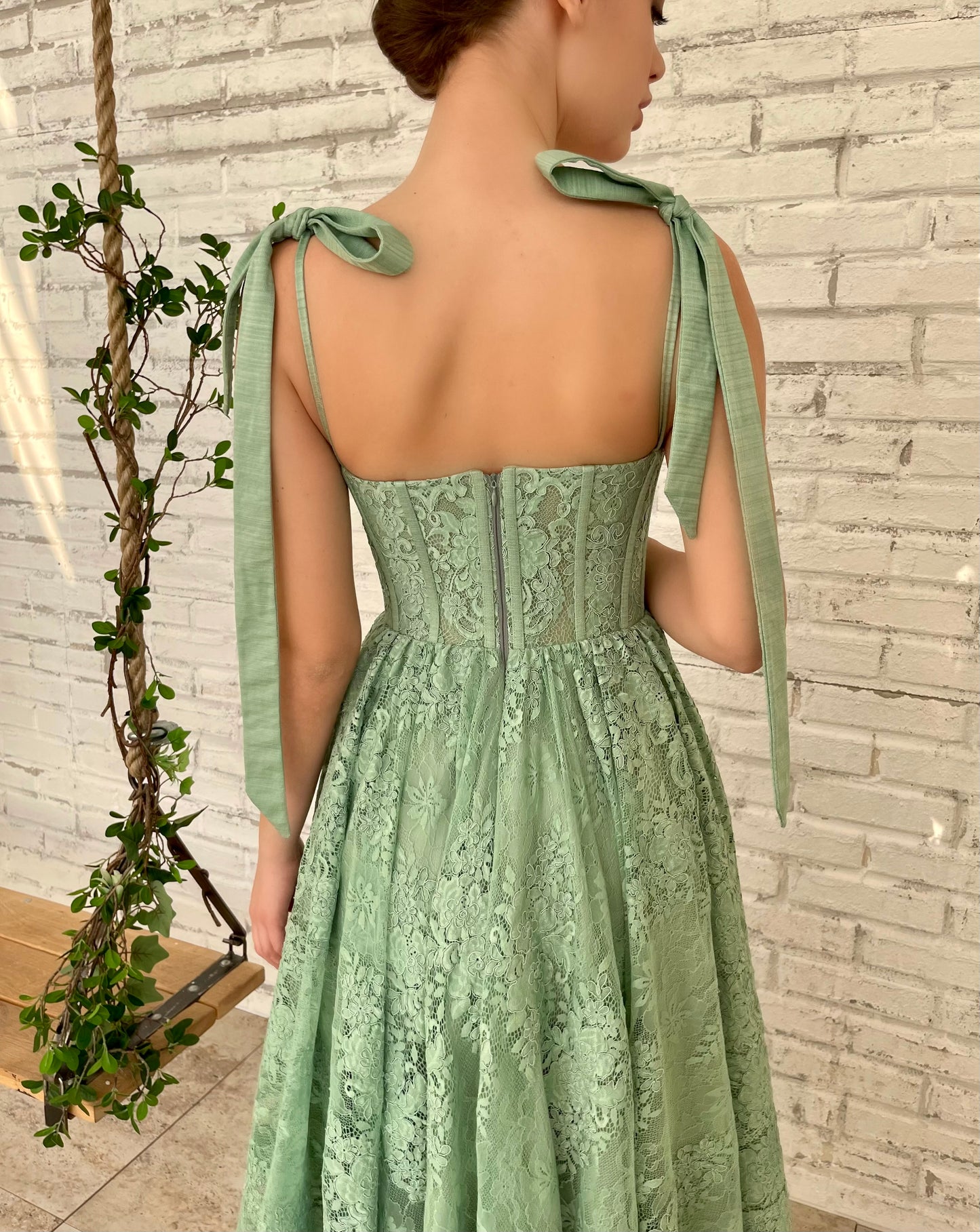 Green midi dress with bow straps