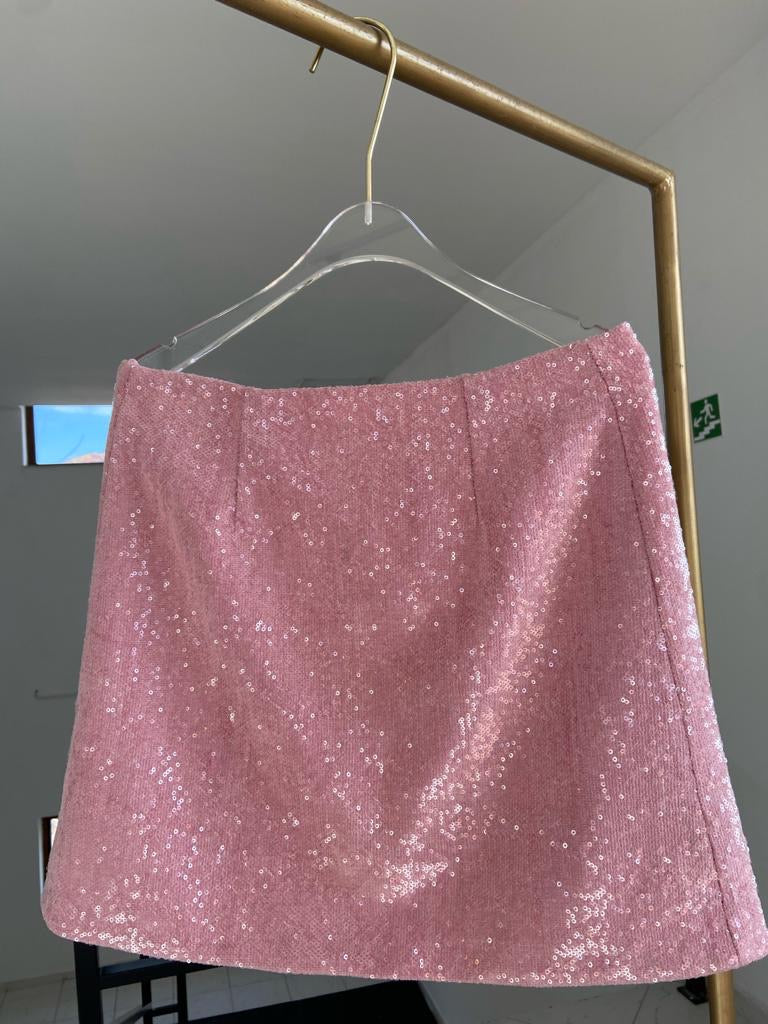 Pink two piece mini dress with spaghetti straps