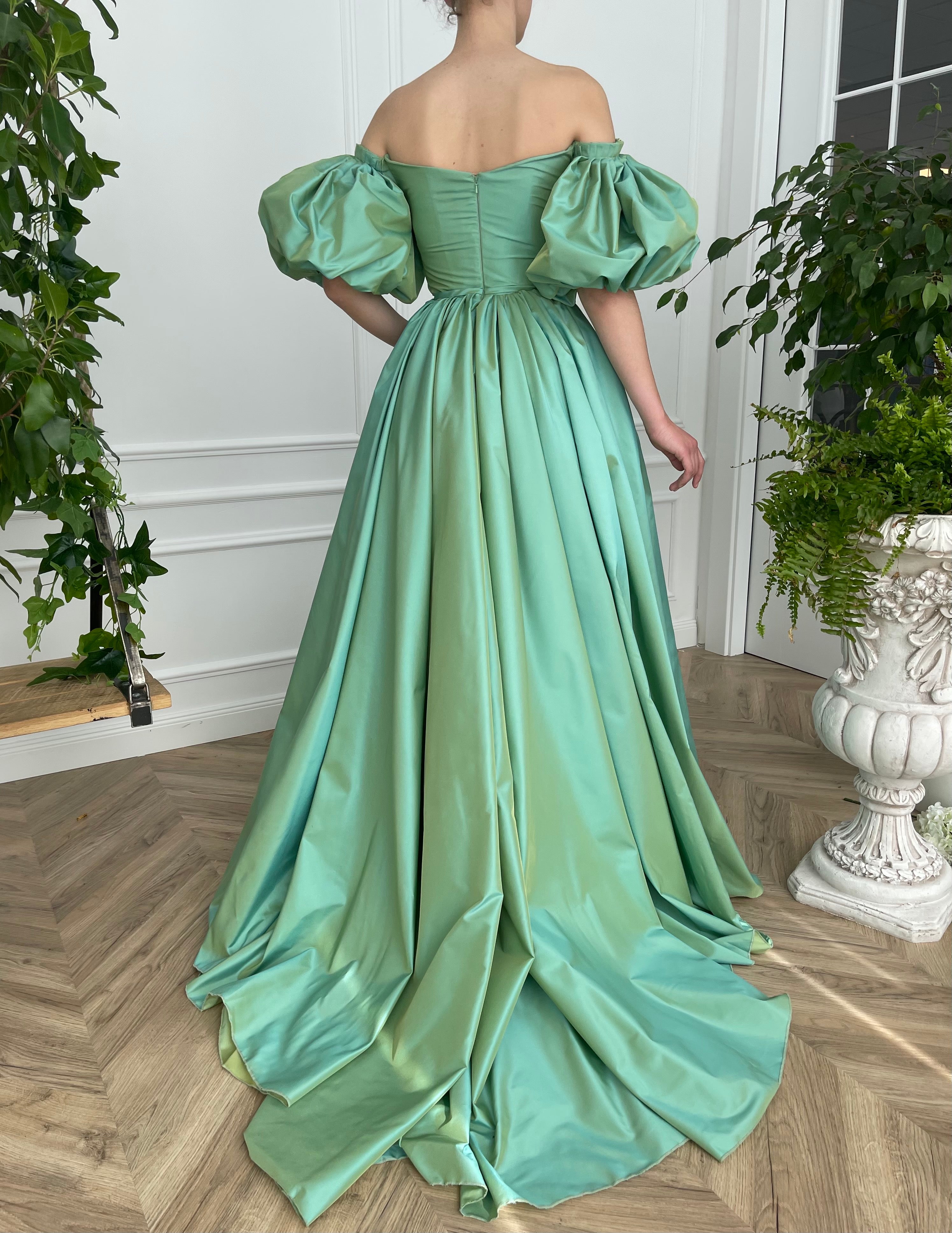 Emerald Iridescent Draped Gown Teuta Matoshi Emerald Iridescent Draped Gown Teuta Matoshi