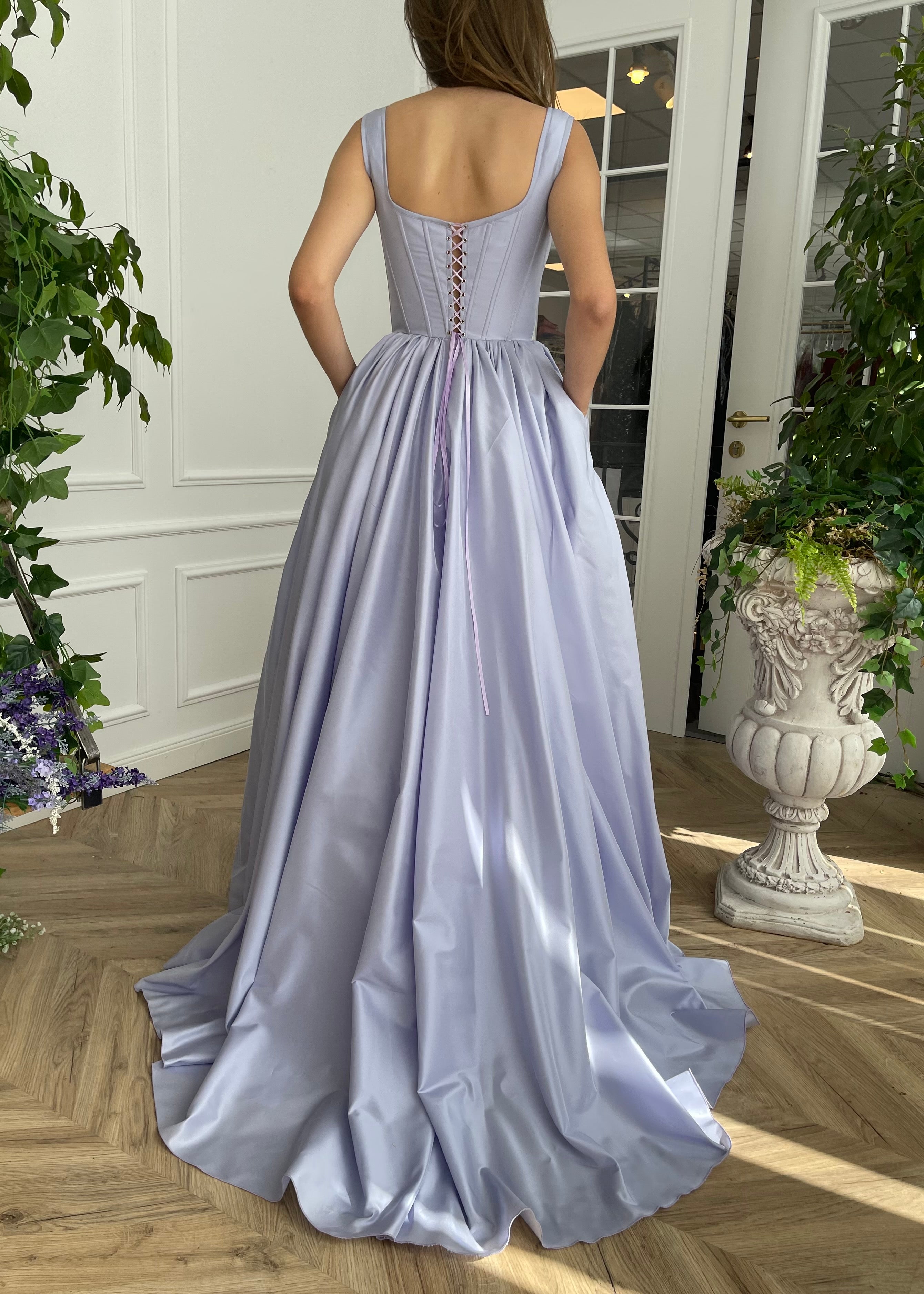 A purple A-Line dress with straps