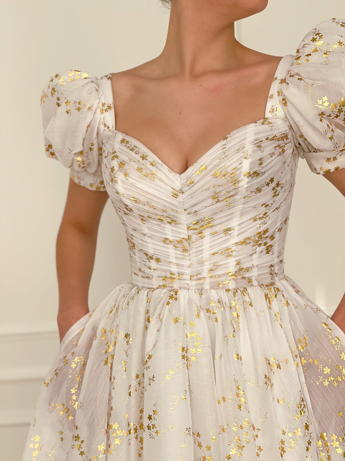 White midi dress with cap sleeves