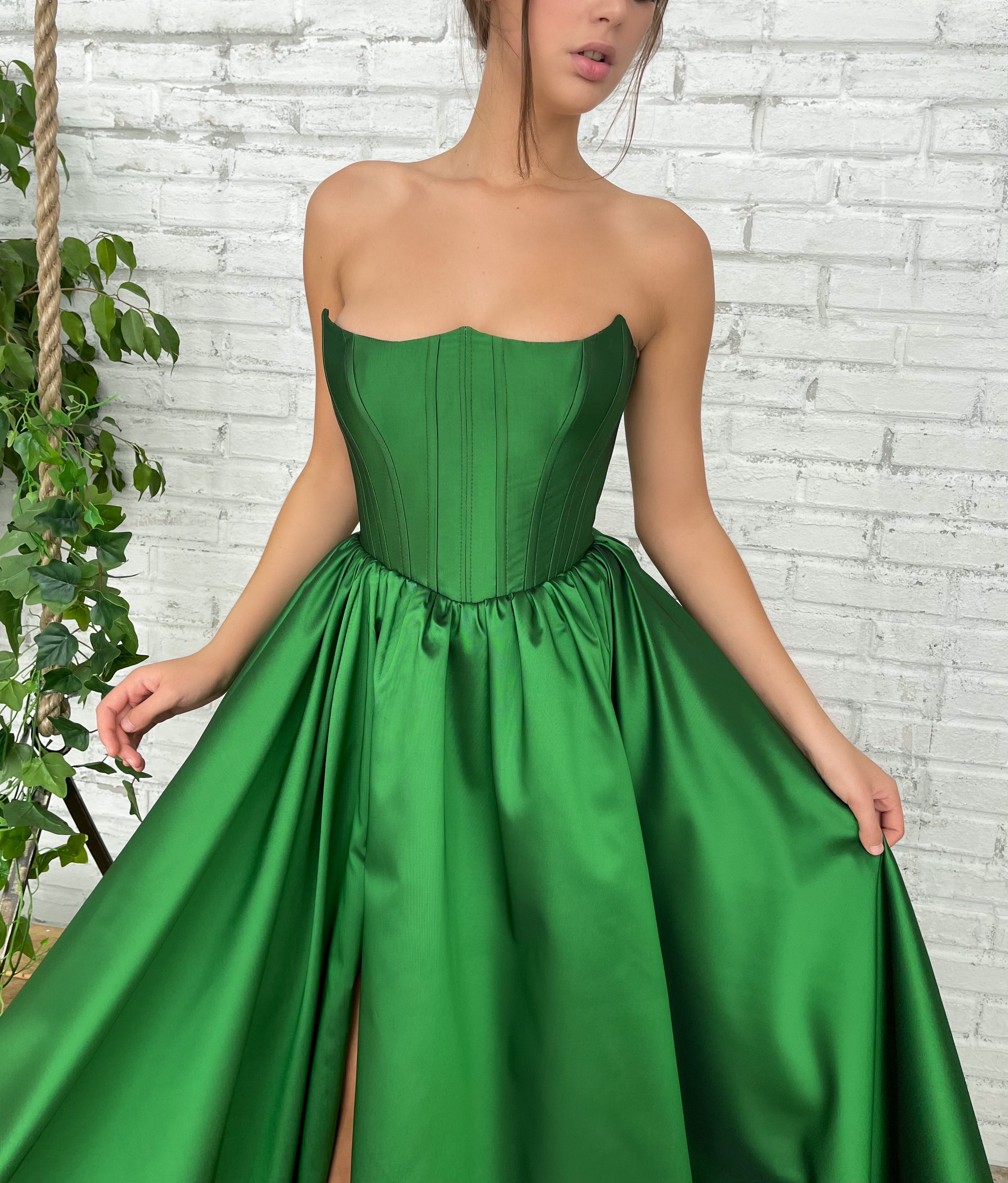 Green A-Line dress with no sleeves