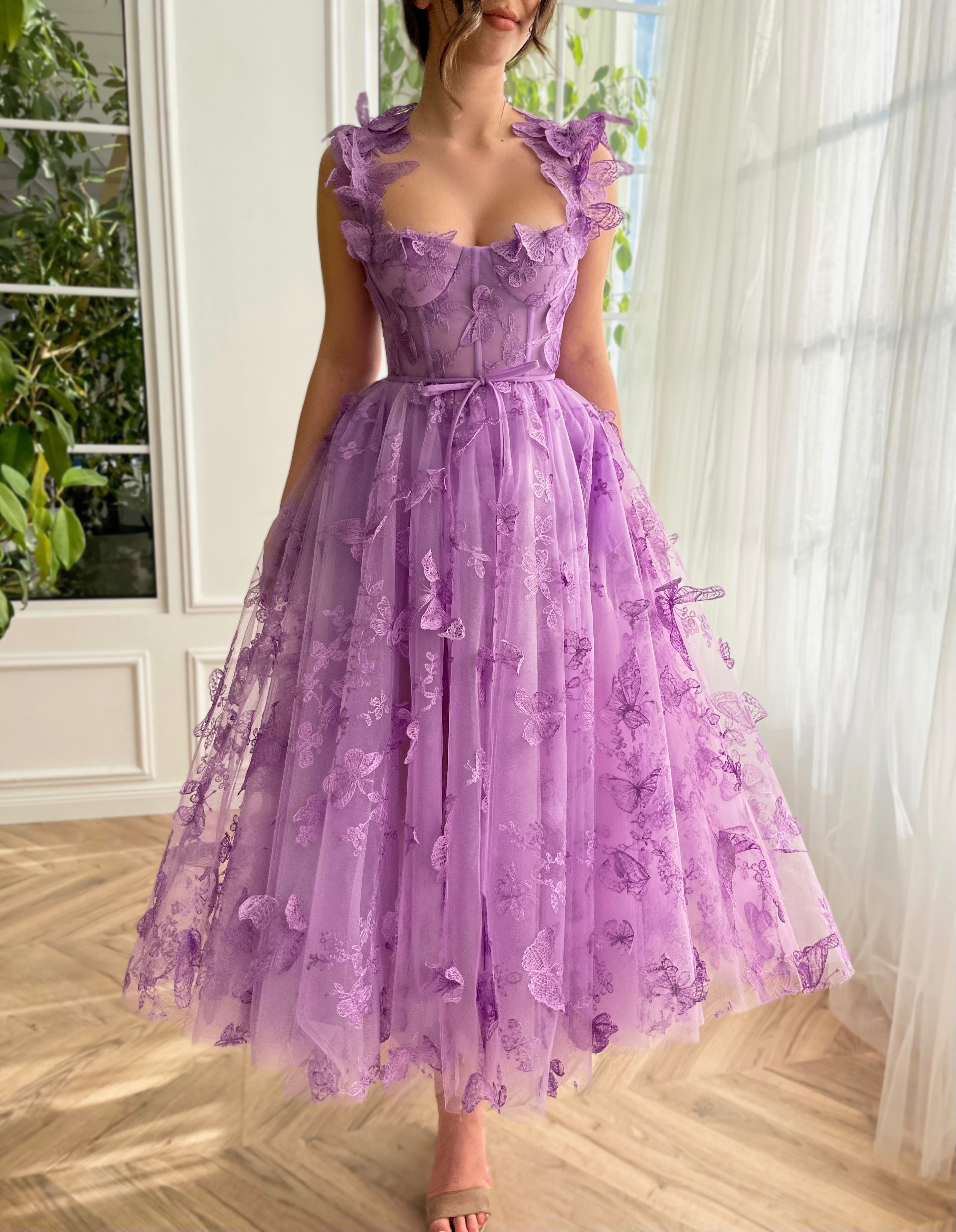 Ombre Purple V-cut Wedding Ball Gown