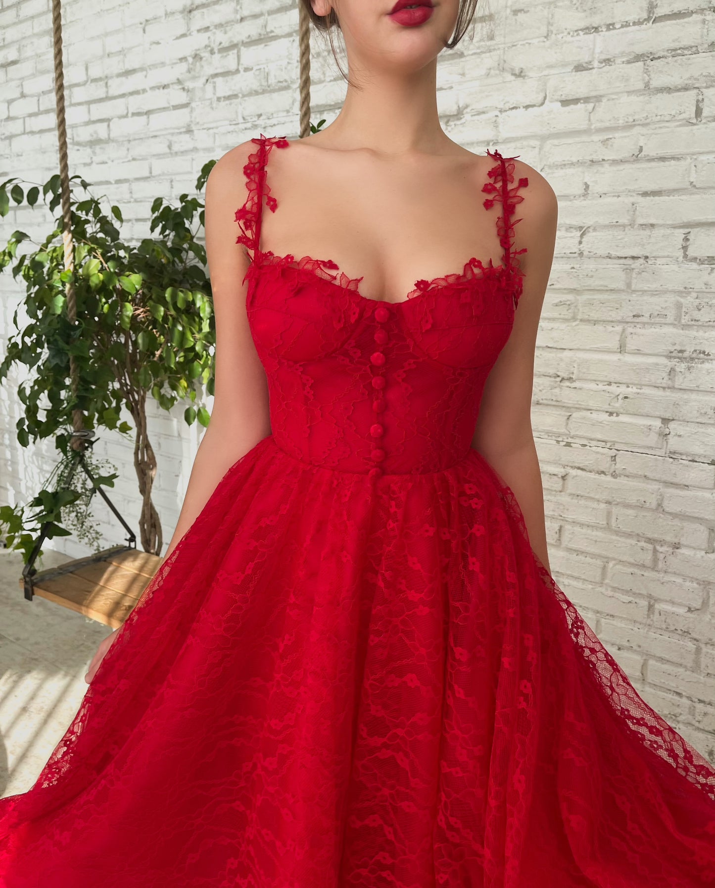 Red midi dress with spaghetti straps