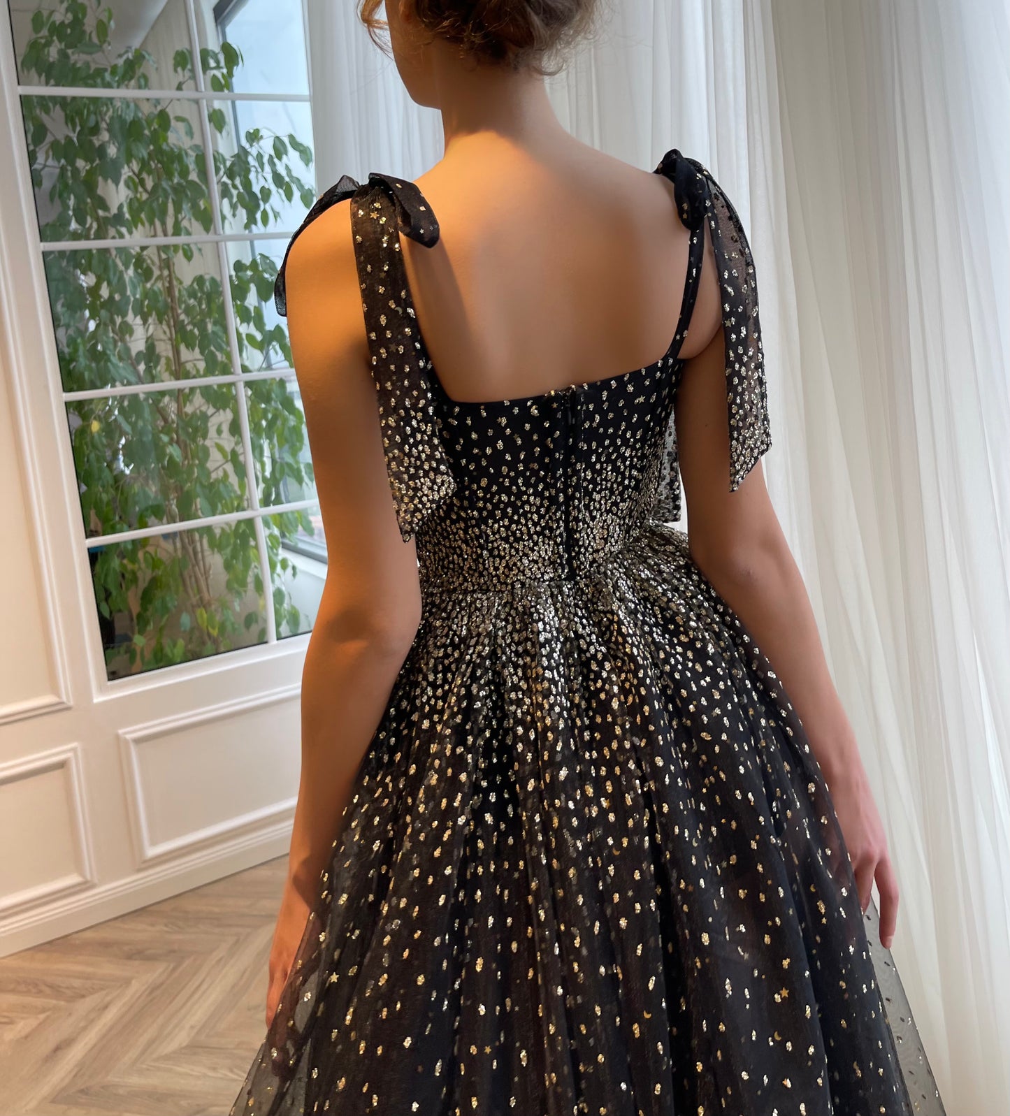 Black A-Line dress with bow straps