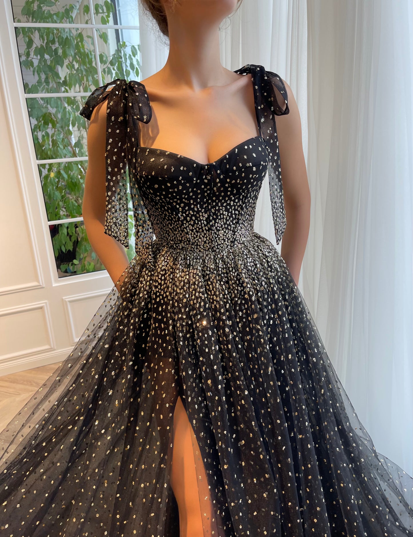 Black A-Line dress with bow straps
