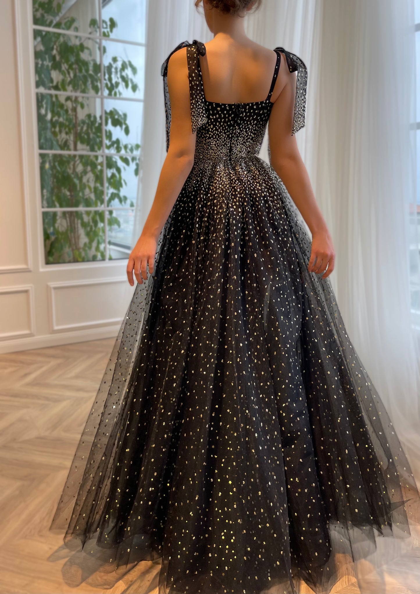 Black A-Line dress with bow straps