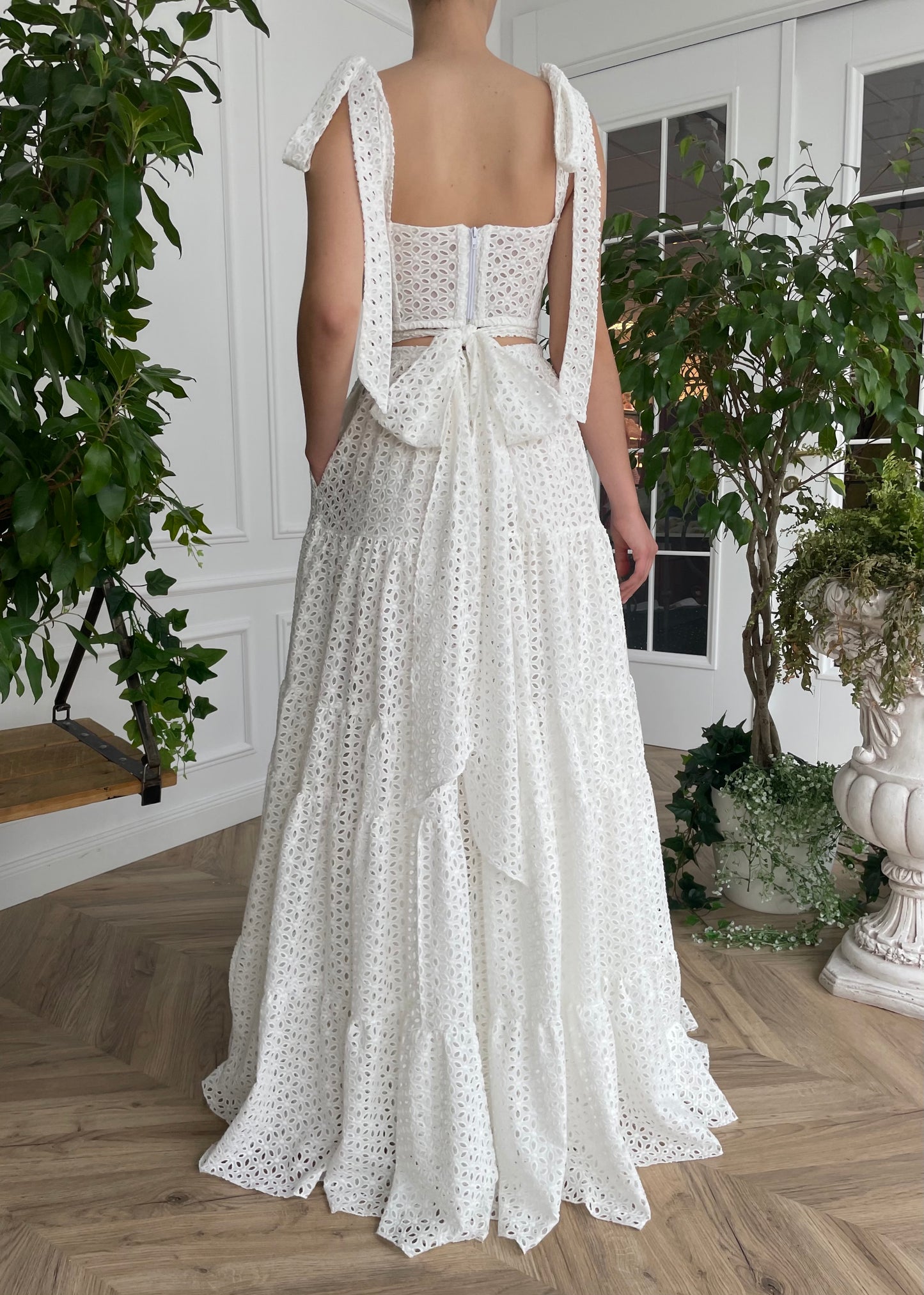 Two piece A Line white bridal dress with straps
