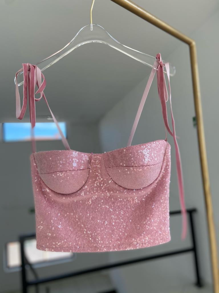 Pink two piece mini dress with spaghetti straps