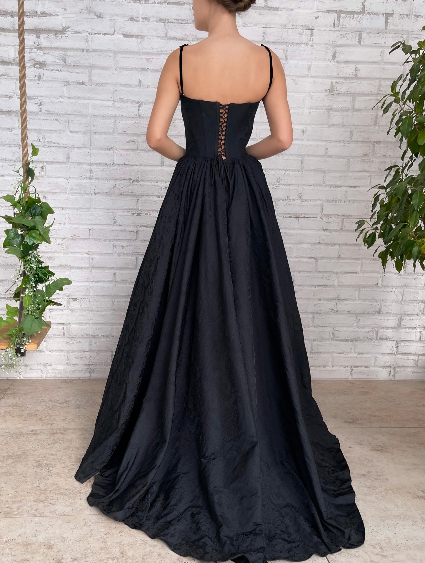 Black A-Line dress with off the shoulder sleeves and embroidery