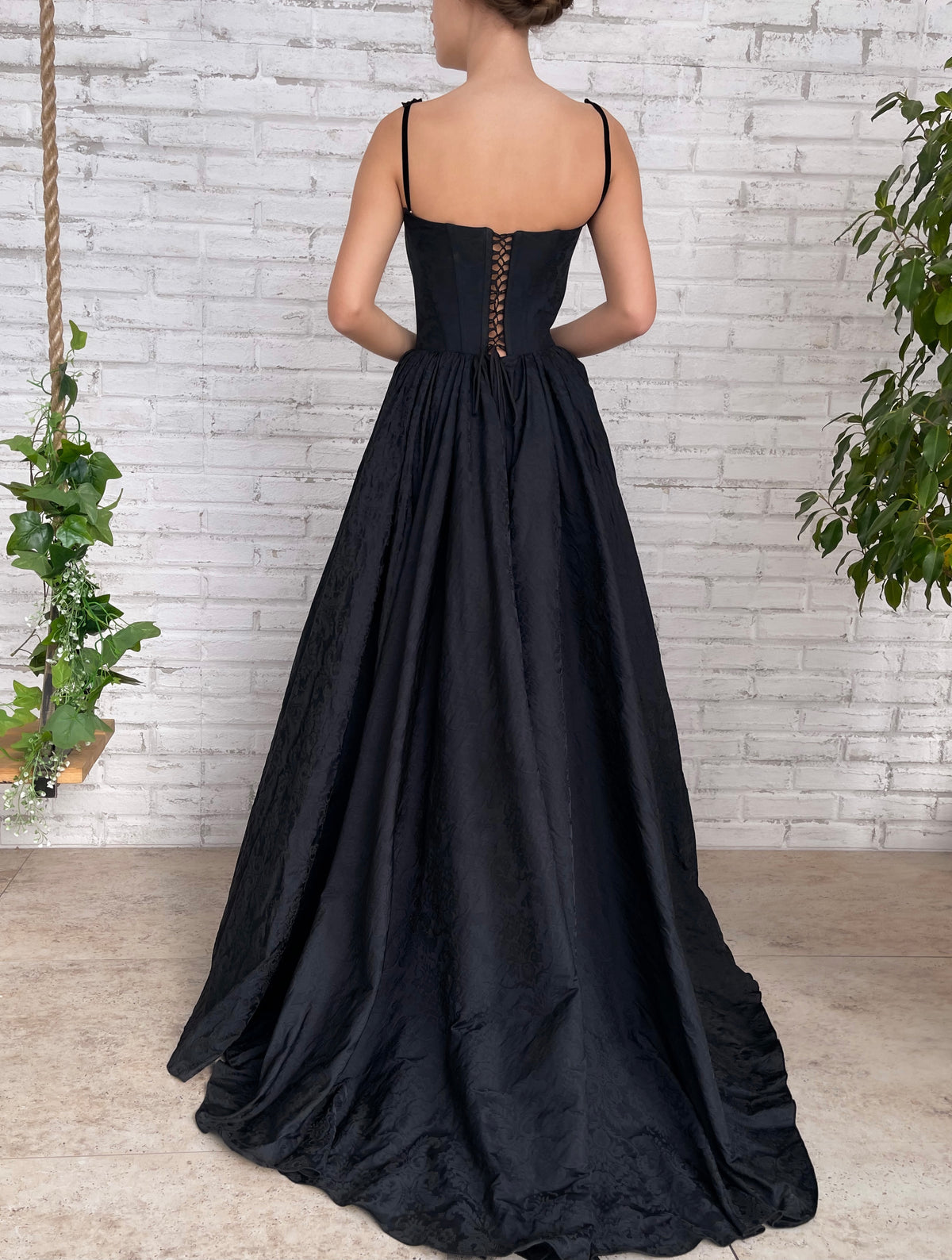 Black A-Line dress with off the shoulder sleeves and embroidery