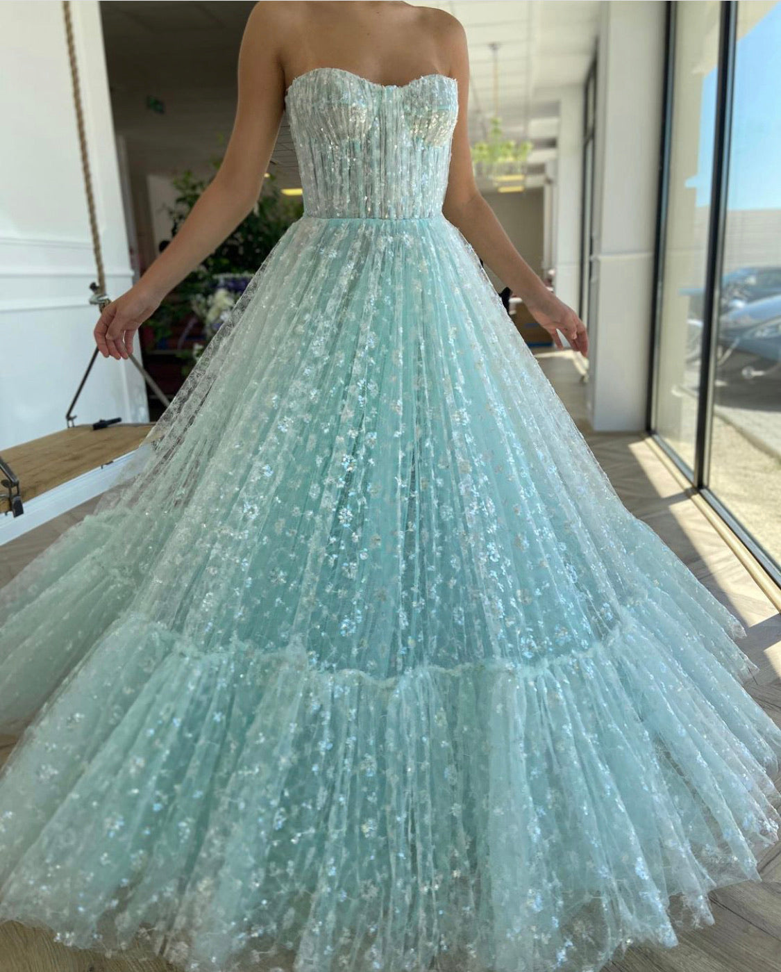 Blue A-Line dress with no sleeves