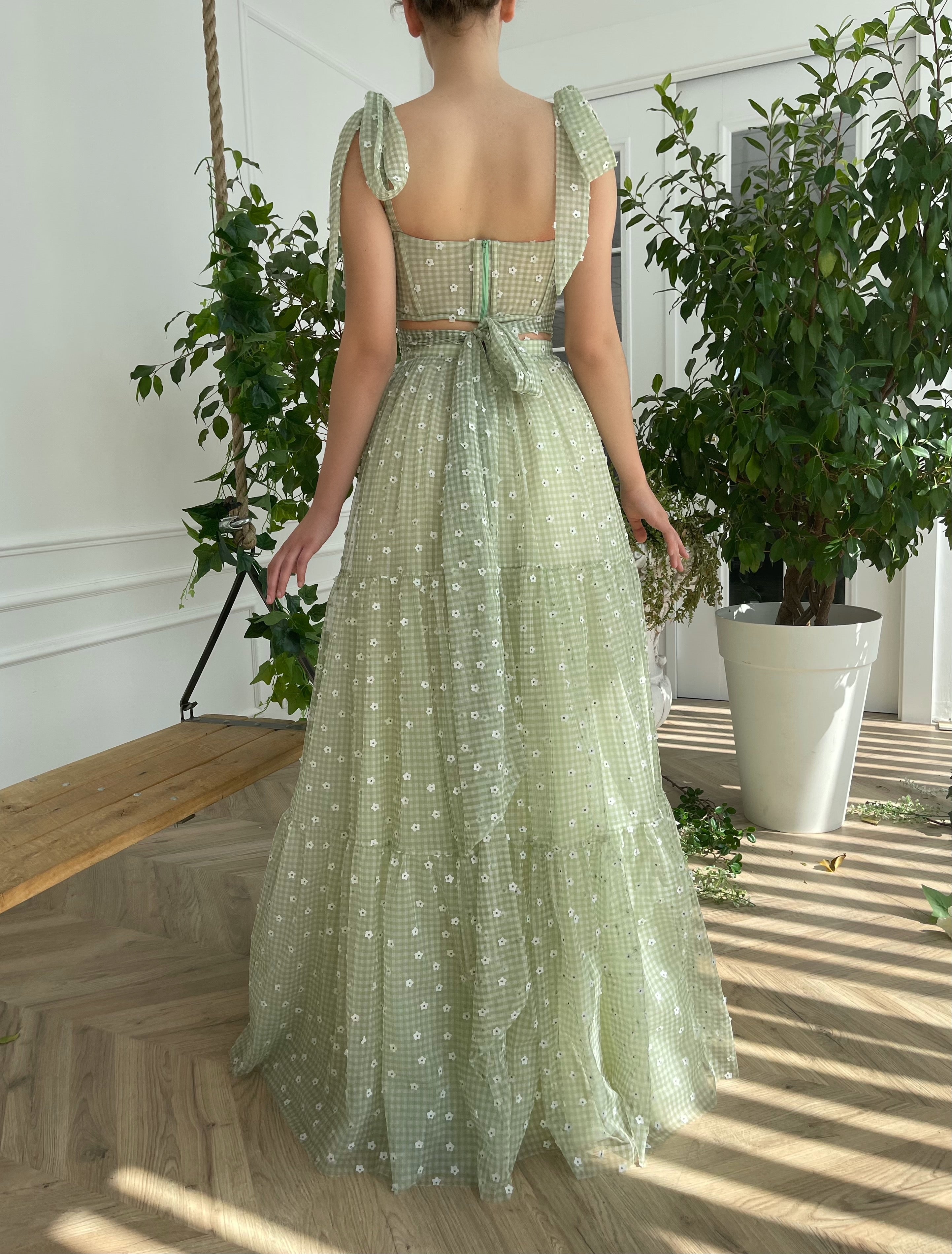 Long Green Dress With Daisies Green Ruffle Gingham Set Teuta Matoshi Long Green Dress With Daisies Green Ruffle Gingham Set Teuta Matoshi