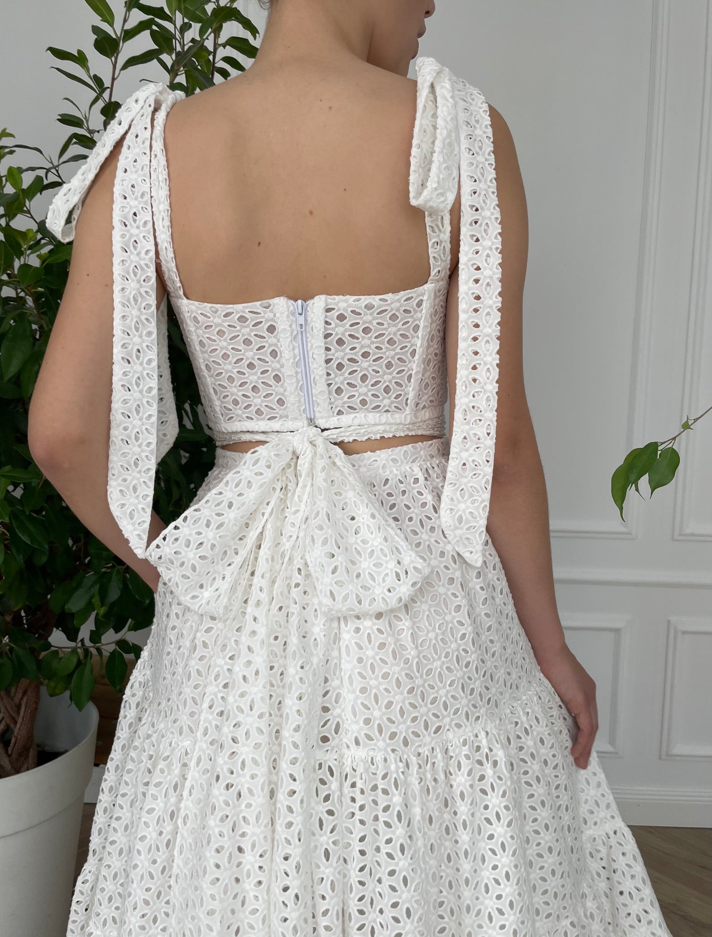 Two piece A Line white bridal dress with straps