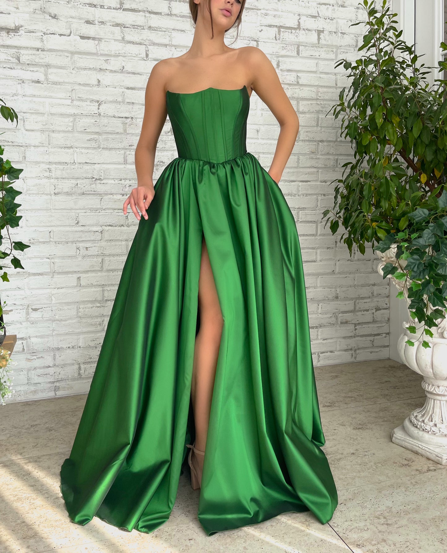 Green A-Line dress with no sleeves