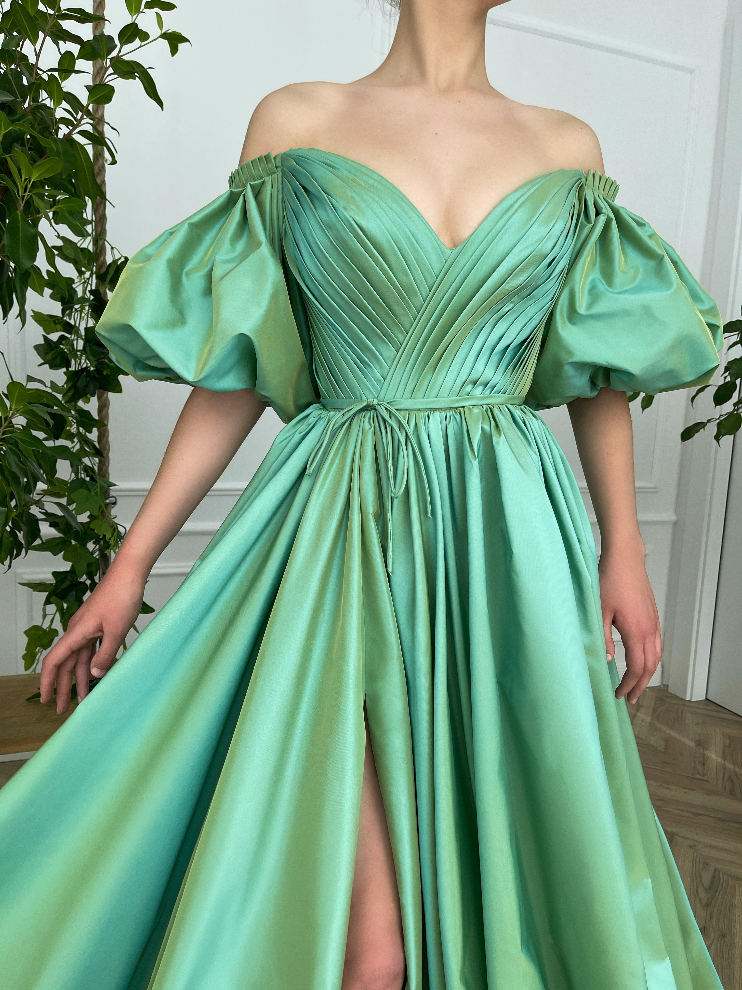green taffeta cocktail dress Sleeveless Taffeta Shirt Dress green