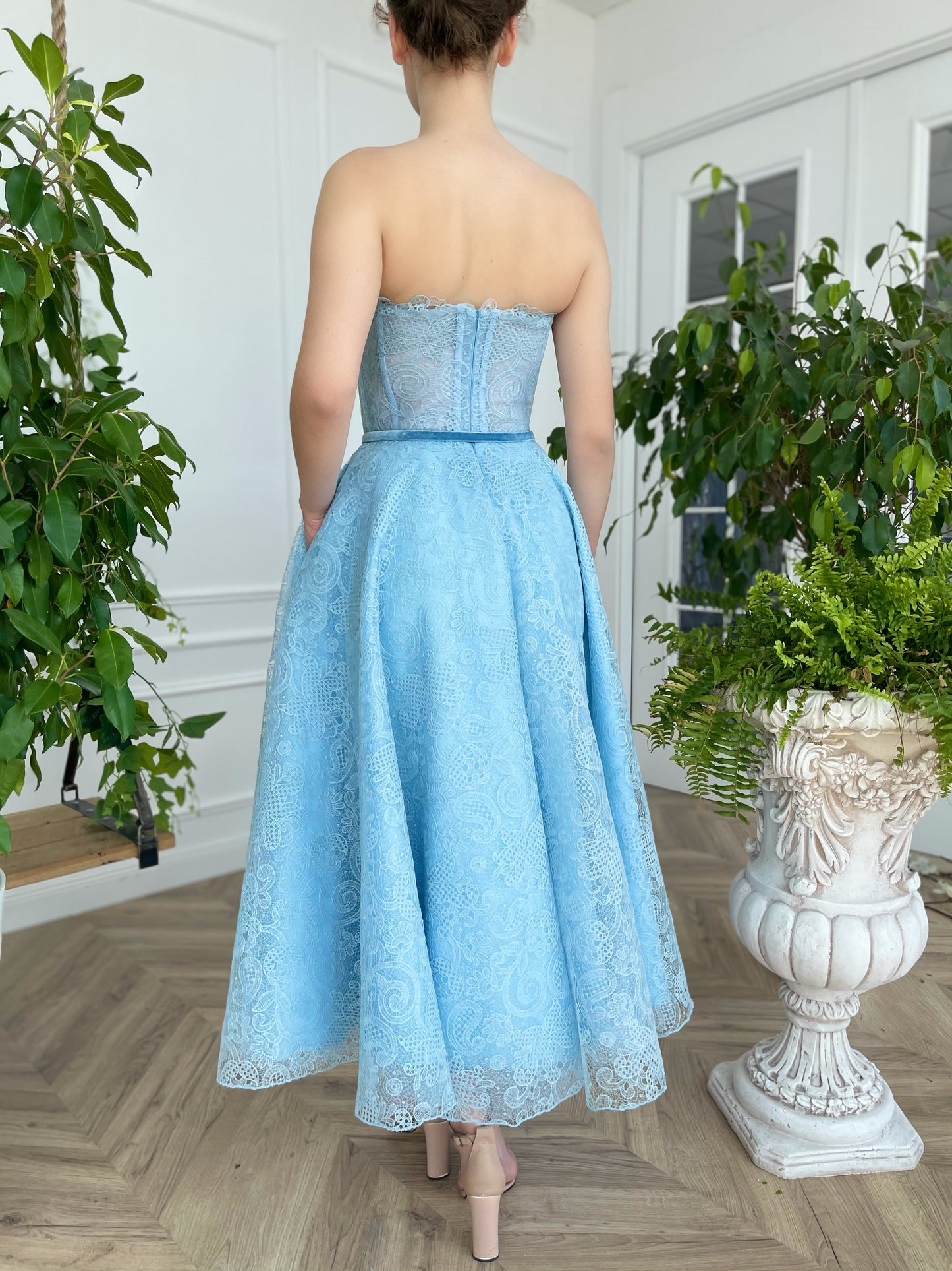 Blue midi dress with no sleeves