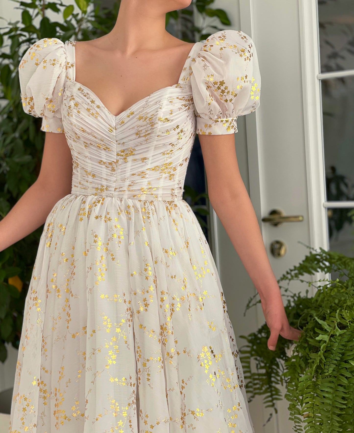 White midi dress with cap sleeves