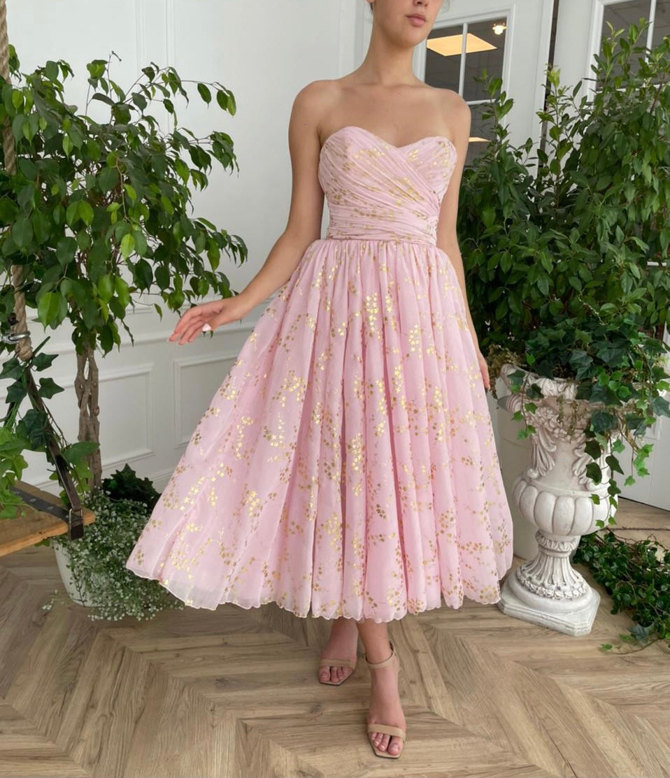 Pink midi dress with no sleeves