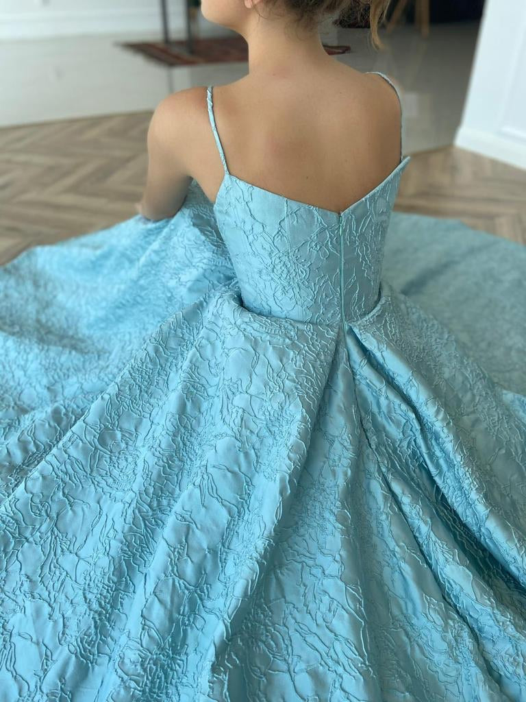 Blue A-Line dress with spaghetti straps 