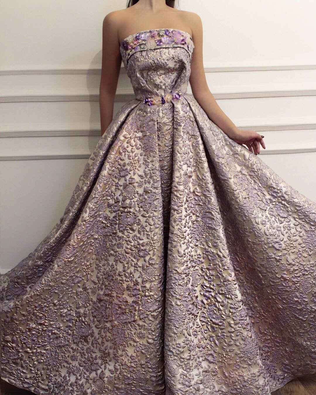 Purple A-Line dress with embroidery and no sleeves
