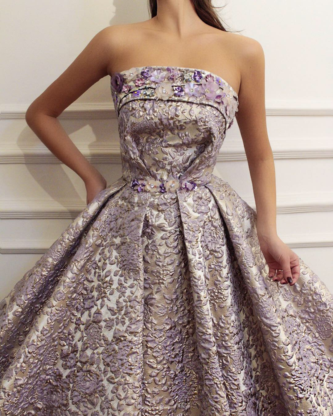 Purple A-Line dress with embroidery and no sleeves